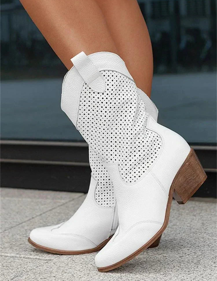 Cowboylaarzen dames | Halflange western laarzen met geperforeerd design
