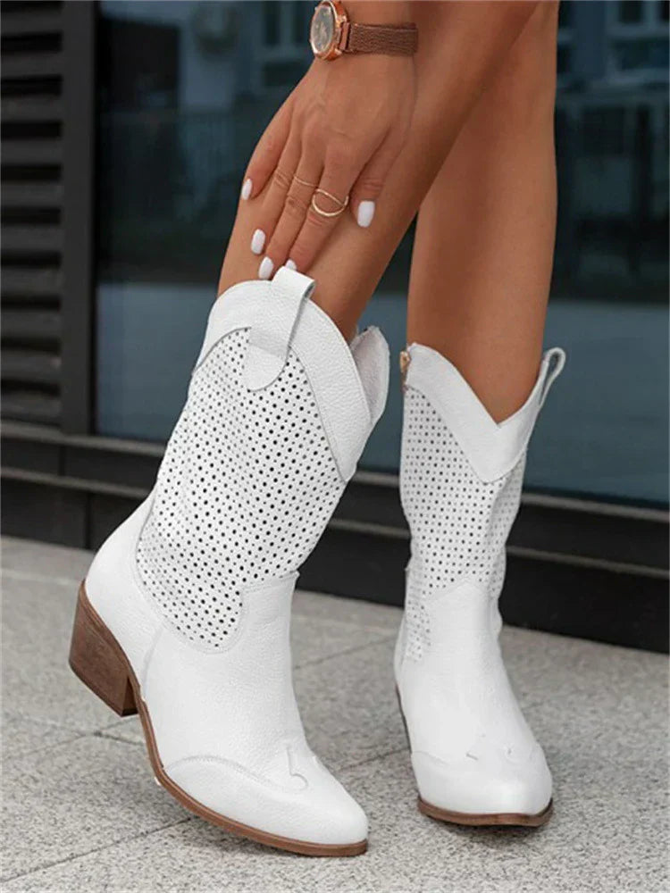 Cowboylaarzen dames | Halflange western laarzen met geperforeerd design