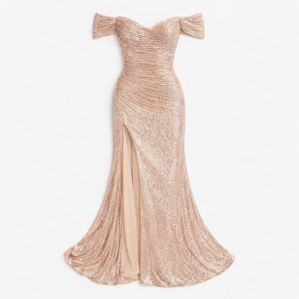 Glitter Zeemeermin Avondjurk met Off-Shoulder Hals