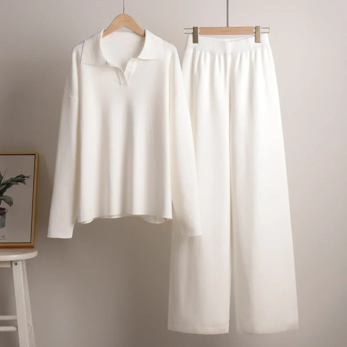 Ribbed Knit Lounge Set | Tweedelige Loungewear Set met Wijde Broek