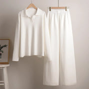 Ribbed Knit Lounge Set | Tweedelige Loungewear Set met Wijde Broek
