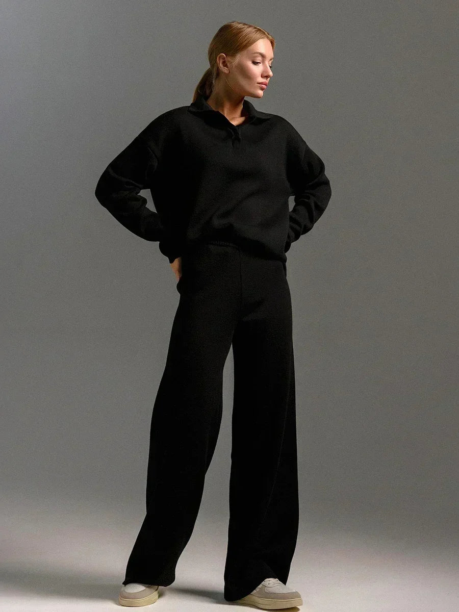 Ribbed Knit Lounge Set | Tweedelige Loungewear Set met Wijde Broek