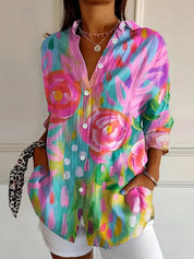 Dames zomer blouse met kleurijke print en losse pasvorm