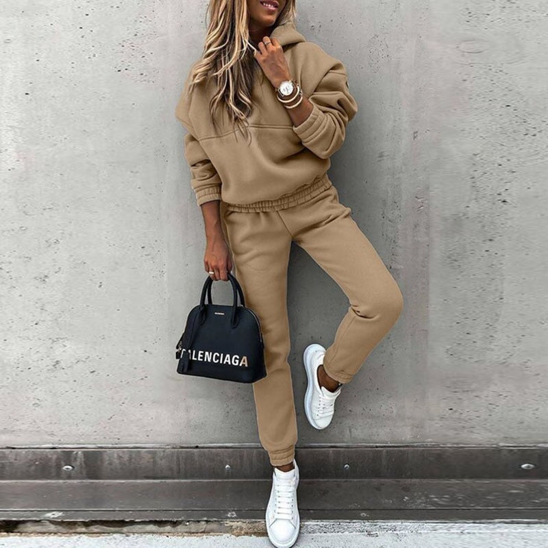 Warm dames joggingpak met hoodie en joggingbroek | Herfst/winter set