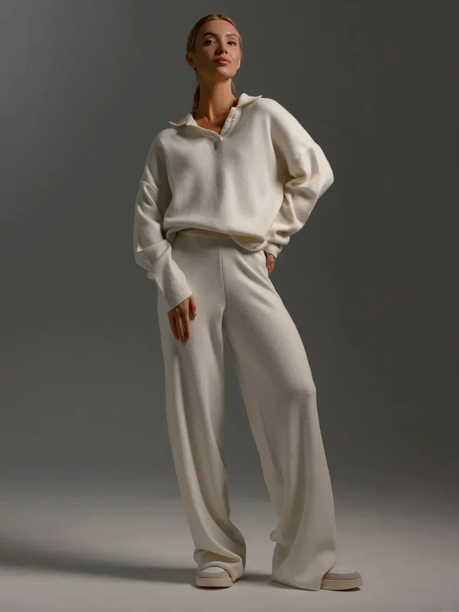Ribbed Knit Lounge Set | Tweedelige Loungewear Set met Wijde Broek