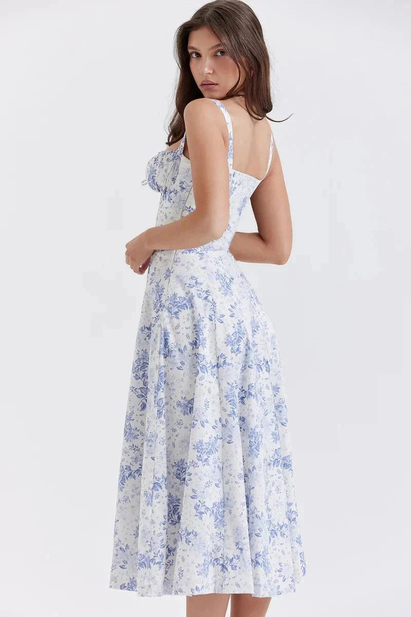Floral Corset Midi Jurk met Split | Elegante Zomerjurk Dames