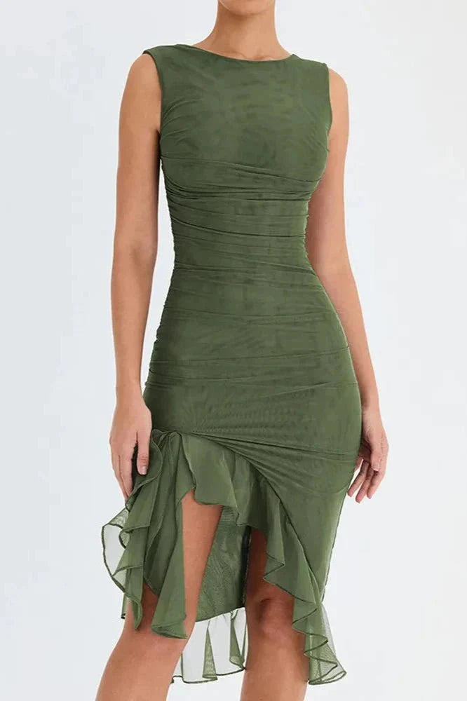 Dames Stretch Mesh Zomerjurkje - Met Ruche Zoom
