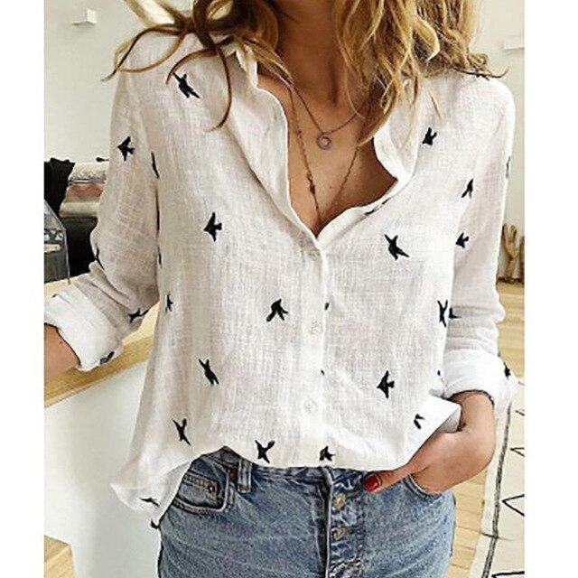 Women's blouse solid color or with bird print