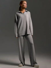 Ribbed Knit Lounge Set | Tweedelige Loungewear Set met Wijde Broek
