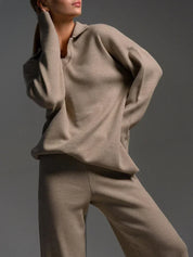 Ribbed Knit Lounge Set | Tweedelige Loungewear Set met Wijde Broek