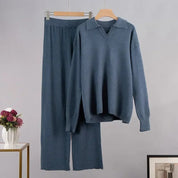 Ribbed Knit Lounge Set | Tweedelige Loungewear Set met Wijde Broek