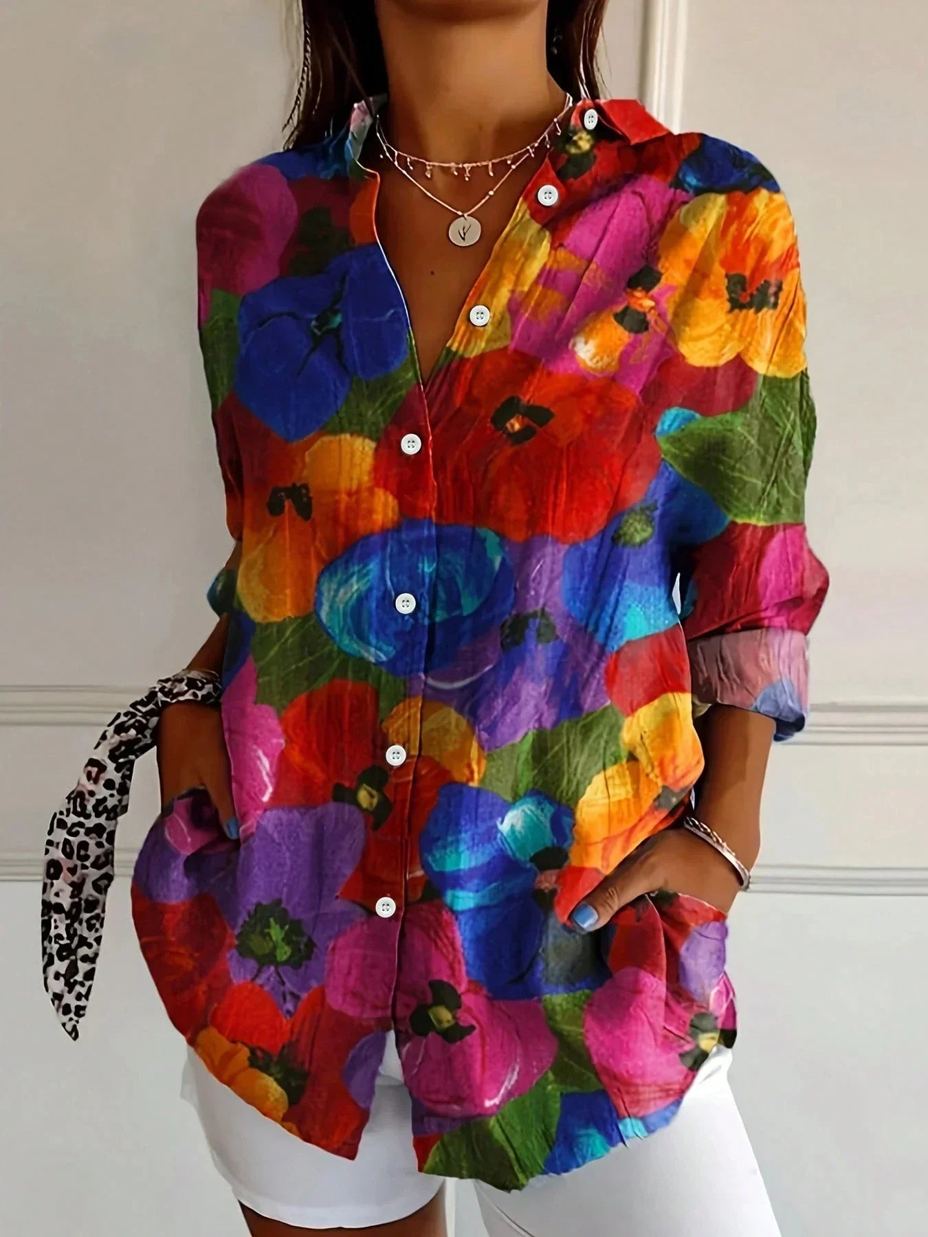 Dames zomer blouse met kleurijke print en losse pasvorm