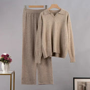 Ribbed Knit Lounge Set | Tweedelige Loungewear Set met Wijde Broek