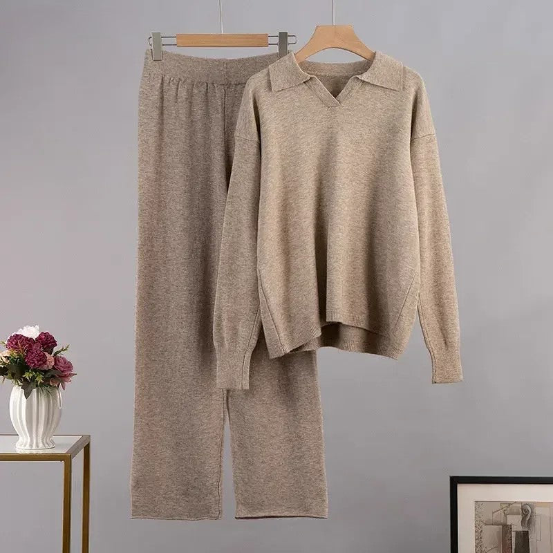 Ribbed Knit Lounge Set | Tweedelige Loungewear Set met Wijde Broek