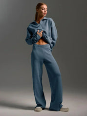 Ribbed Knit Lounge Set | Tweedelige Loungewear Set met Wijde Broek