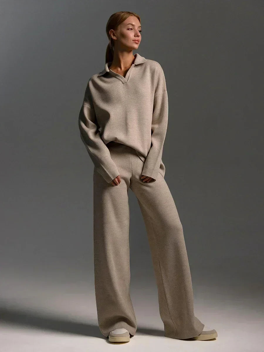 Ribbed Knit Lounge Set | Tweedelige Loungewear Set met Wijde Broek