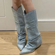 Hoge denim laarzen | Slouchy winter boots