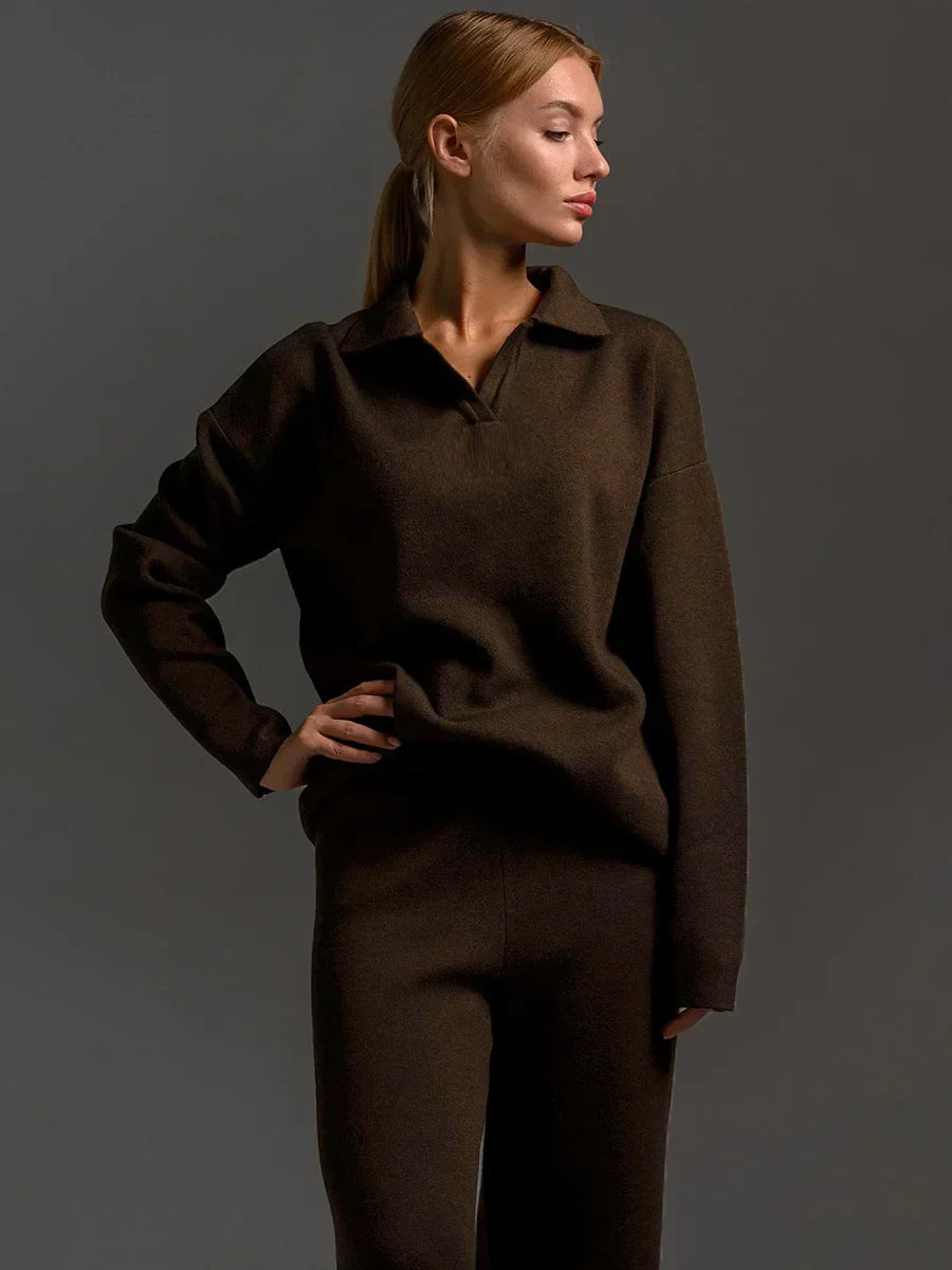 Ribbed Knit Lounge Set | Tweedelige Loungewear Set met Wijde Broek