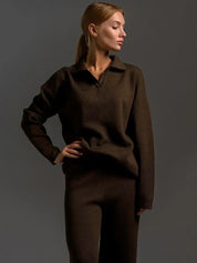 Ribbed Knit Lounge Set | Tweedelige Loungewear Set met Wijde Broek