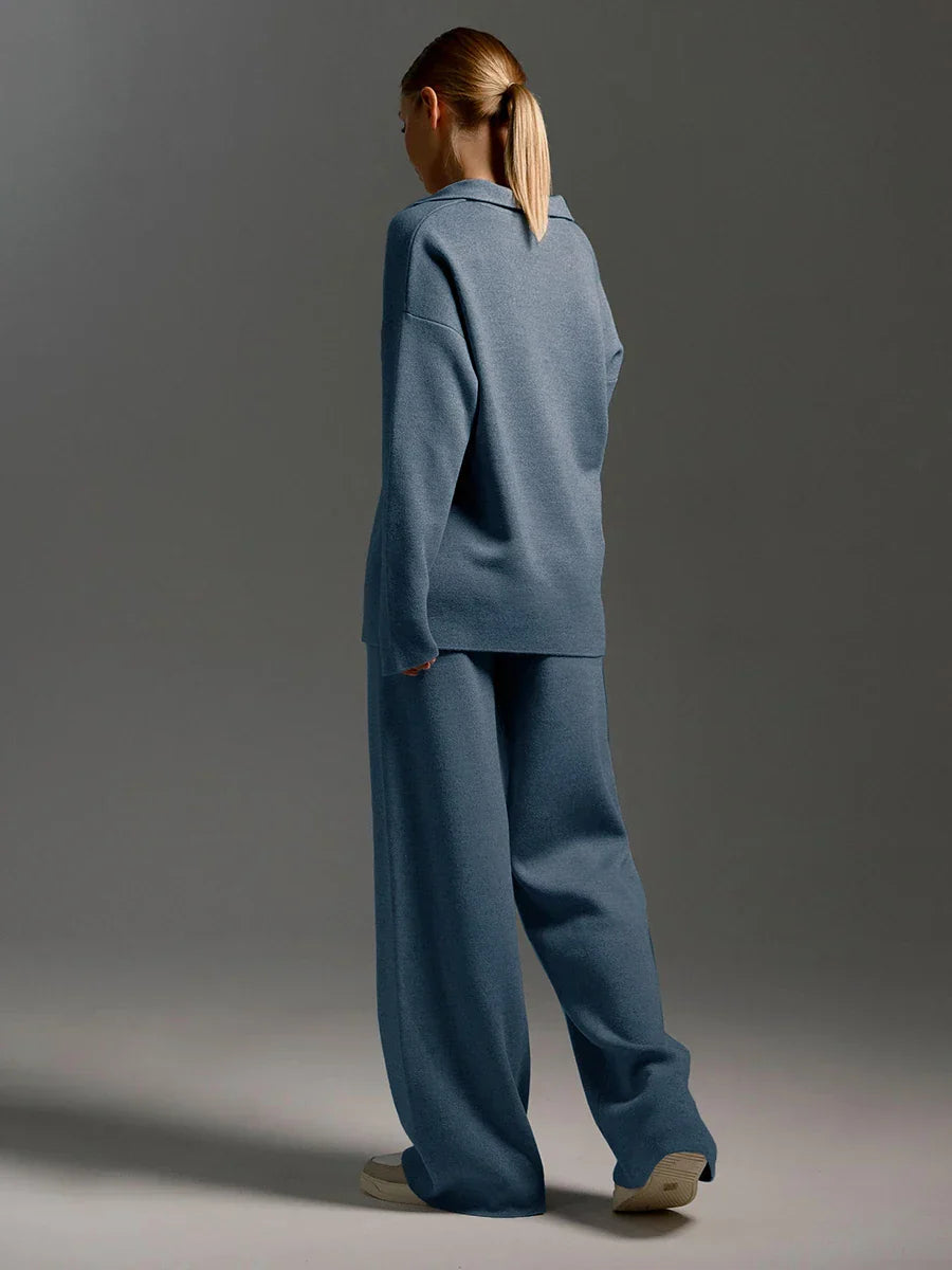 Ribbed Knit Lounge Set | Tweedelige Loungewear Set met Wijde Broek