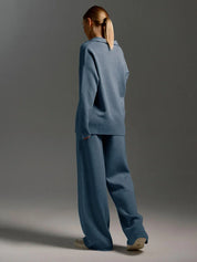 Ribbed Knit Lounge Set | Tweedelige Loungewear Set met Wijde Broek