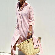 Dames zomerjurk gestreept midi met knoopsluiting