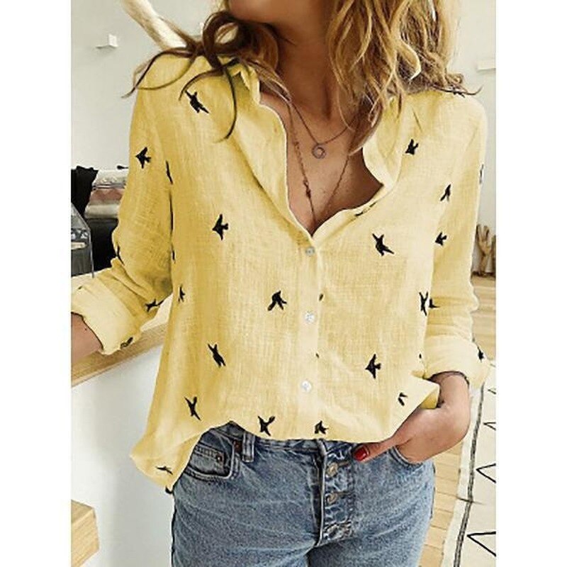 Women's blouse solid color or with bird print