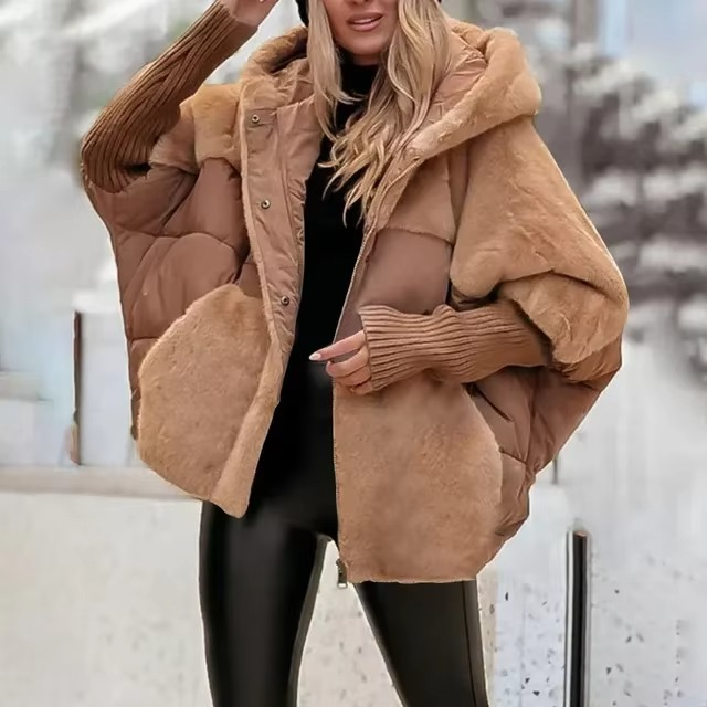 Dames Jas Teddy en Gewatteerde Stof | Kort Model met Capuchon