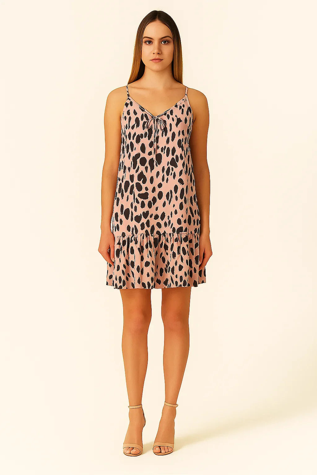 Dames zomerjurk met luipaardprint in wit of roze