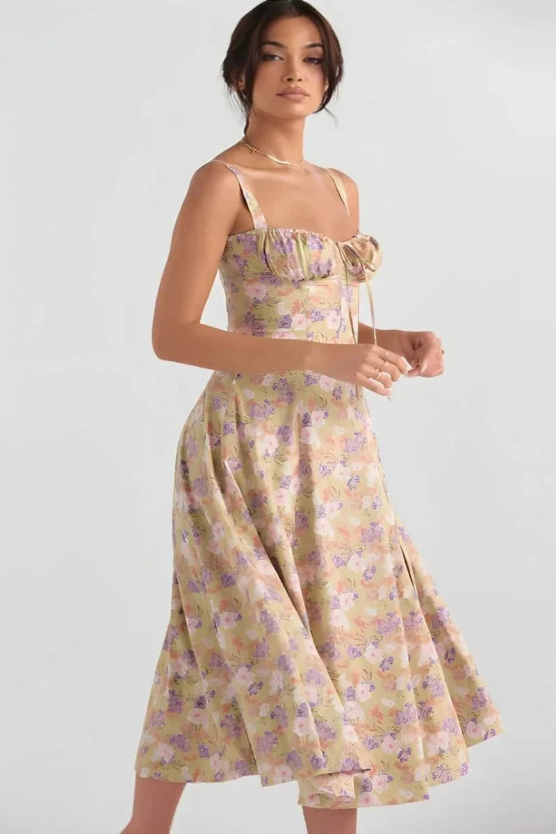 Floral Corset Midi Jurk met Split | Elegante Zomerjurk Dames