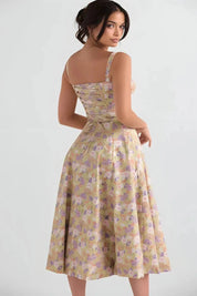 Floral Corset Midi Jurk met Split | Elegante Zomerjurk Dames