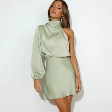 Chique dames one shoulder feestjurk | Satin look