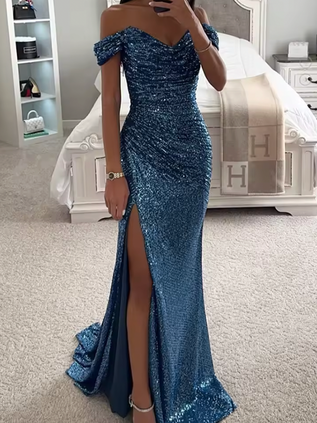 Glitter Zeemeermin Avondjurk met Off-Shoulder Hals