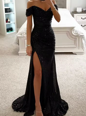 Glitter Zeemeermin Avondjurk met Off-Shoulder Hals