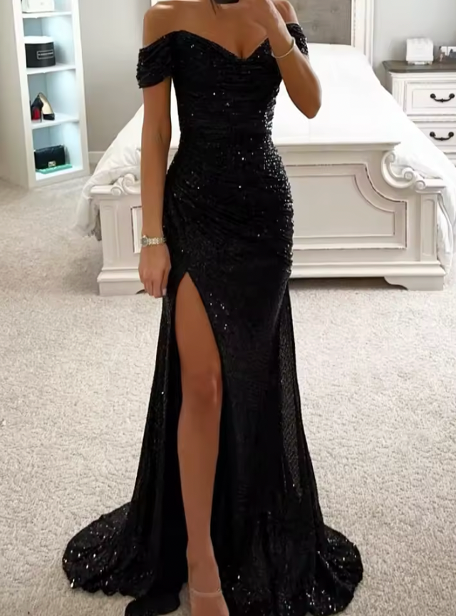 Glitter Zeemeermin Avondjurk met Off-Shoulder Hals