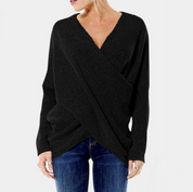 Dames Trui met Overgooi V-Hals | Gebreide Trui met Gekruist Design