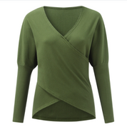Dames Trui met Overgooi V-Hals | Gebreide Trui met Gekruist Design