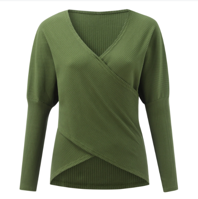 Dames Trui met Overgooi V-Hals | Gebreide Trui met Gekruist Design