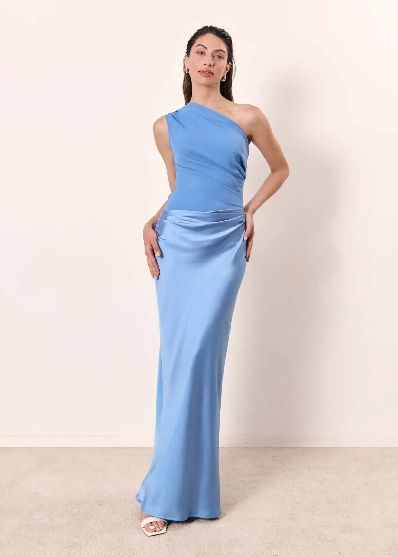 Lange One Shoulder Jurk Dames – Maxi Avondjurk Bruiloft in Bruin Zwart Groen