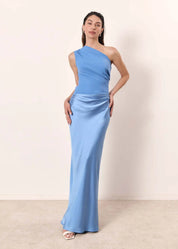 Lange One Shoulder Jurk Dames – Maxi Avondjurk Bruiloft in Bruin Zwart Groen
