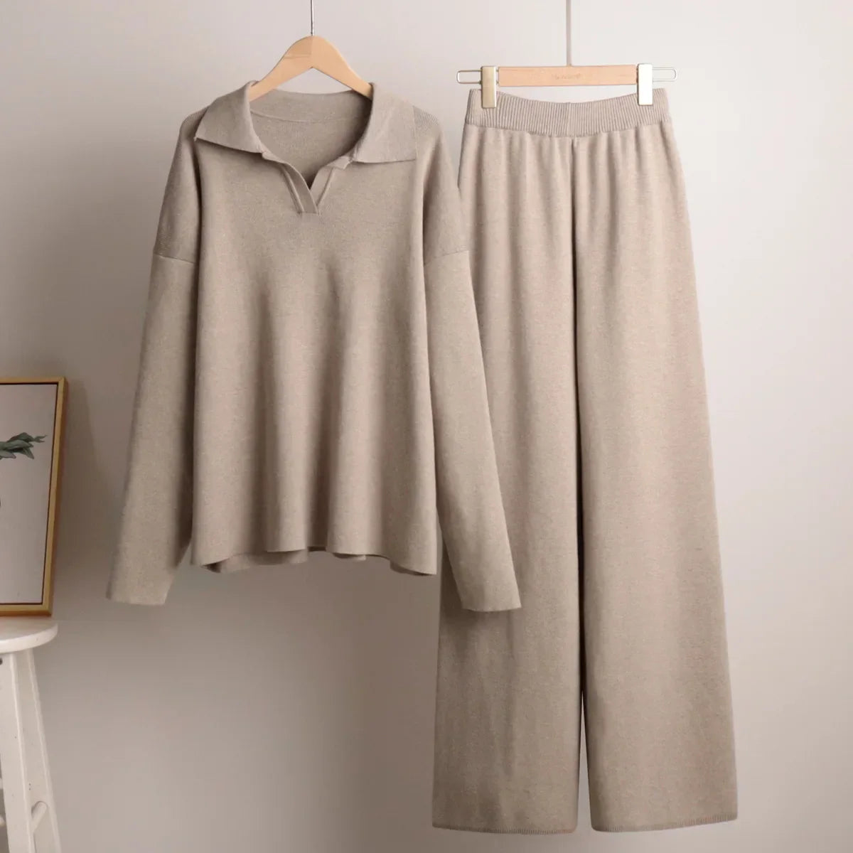 Ribbed Knit Lounge Set | Tweedelige Loungewear Set met Wijde Broek