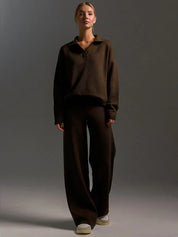 Ribbed Knit Lounge Set | Tweedelige Loungewear Set met Wijde Broek