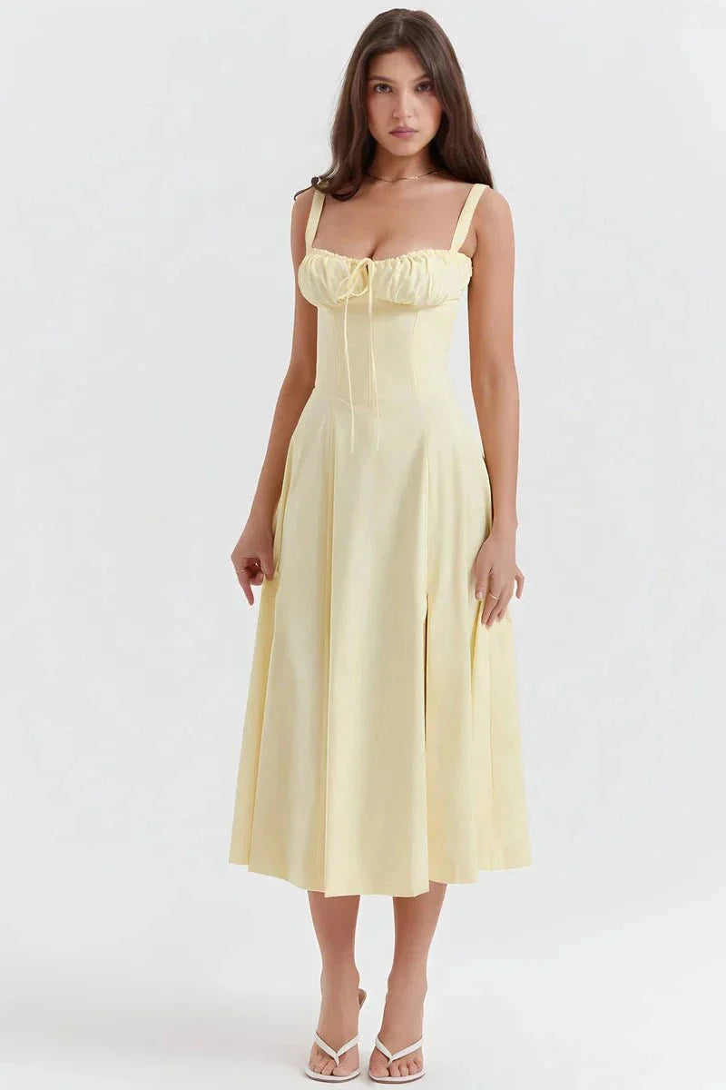 Floral Corset Midi Jurk met Split | Elegante Zomerjurk Dames