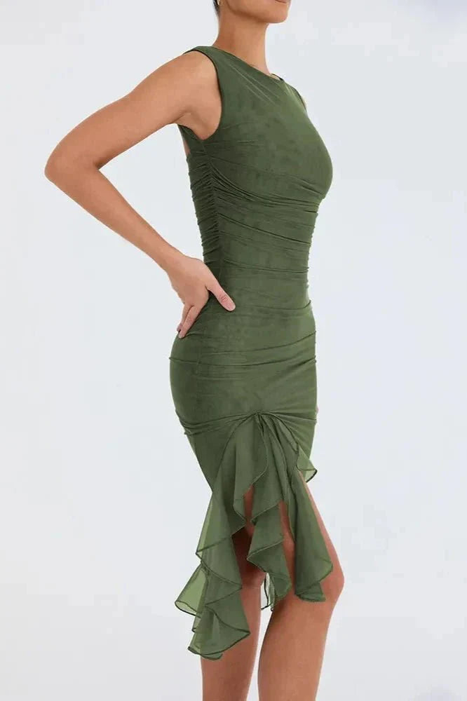 Dames Stretch Mesh Zomerjurkje - Met Ruche Zoom