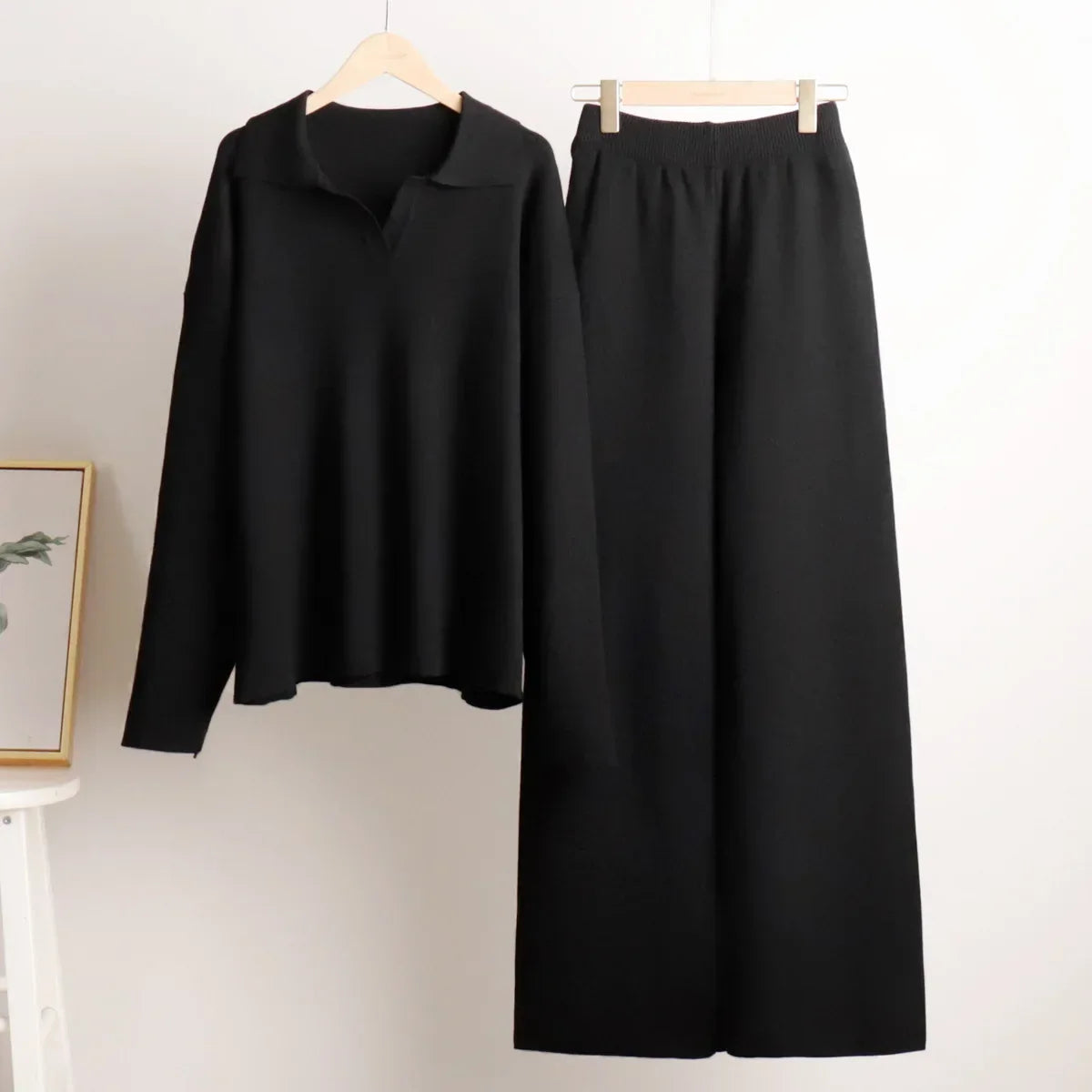 Ribbed Knit Lounge Set | Tweedelige Loungewear Set met Wijde Broek
