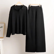 Ribbed Knit Lounge Set | Tweedelige Loungewear Set met Wijde Broek