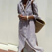 Dames zomerjurk gestreept midi met knoopsluiting