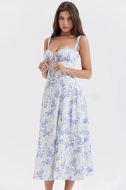 Floral Corset Midi Jurk met Split | Elegante Zomerjurk Dames