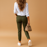 Dames slim fit broek met stretch | Elastische met riemlussen