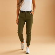 Dames slim fit broek met stretch | Elastische met riemlussen